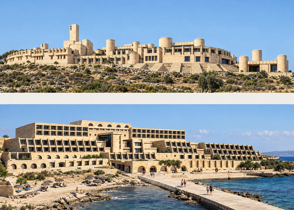 Seminary, Iklin (top) · Salina Tower Hotel, Qawra (bottom)